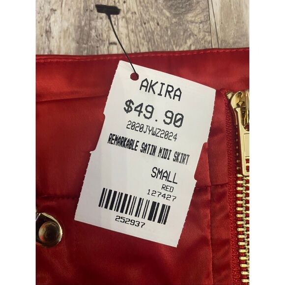 Akira Satin Midi Skirt Zip Up Front Red Women’s Sz Small - Picture 2 of 5